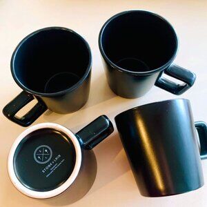 Set of 4, Stone + Lain Black Matte Modern Coupe Stoneware Mug, New